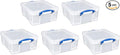 Really Useful Box 5 Pack 17L Plastic Storage Bins with Snap Lids and Clip Lock, Clear