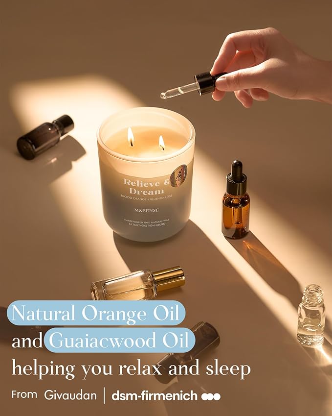 M&SENSE Orange & Rose Aromatherapy Candle for Stress Relief & Relaxation, 14.1oz 80-Hour Long-Lasting Non Toxic Highly Scented Candle, Natural Soy Wax Spiritual Healing Gift