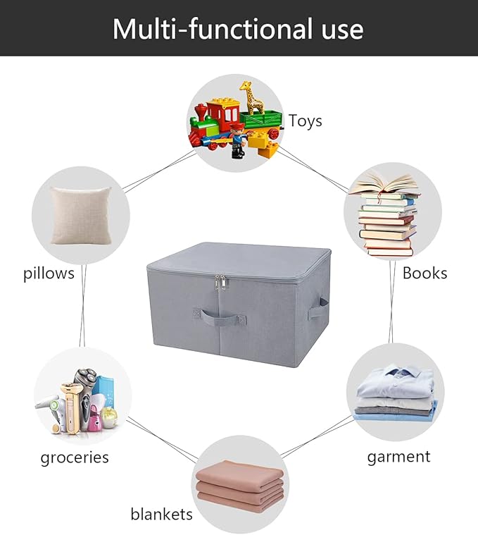 iwill CREATE PRO 17.6"x 13.6"x 9.7",Dust-proof Closet Clothes Storage Boxes with Zip Lid, Breathable Fabric & Collapsible Design Organizer Bins for Clothing Toy Dolls Shoes Blankets, Light Gray, 2pcs