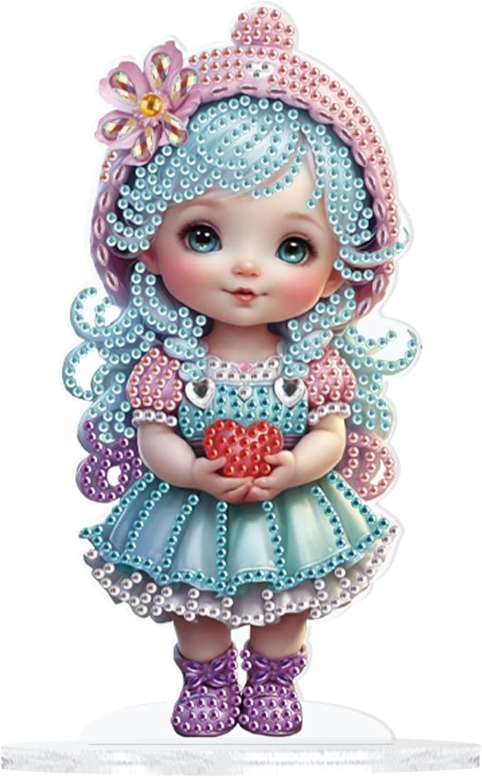 antor 5D Cute Diamond Art Painting Tabletop Ornament Kit, Acrylic DIY Diamond Art Desktop Ornaments Doll Figurine, Special Shaped Crystal Diamond Painting Table Top Home Office Decor