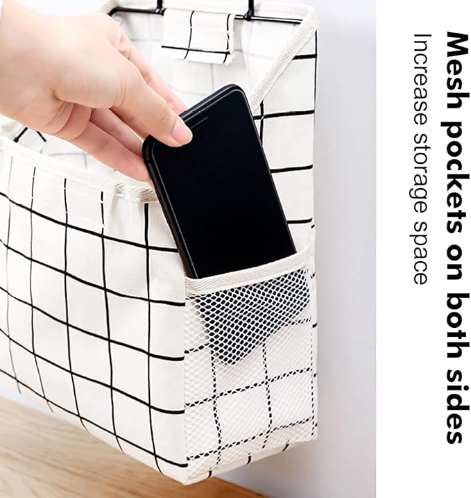 Fantasyon Wall Hanging Storage Bag, Waterproof Over The Door Closet Organizer Hanging Pocket Linen Cotton Organizer Box Containers for Bedroom, Bathroom (Black)