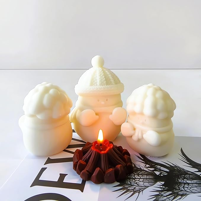 Snowman Silicone Mold, Snowman Warm at a Fire Candle Mold for Soap Soy Wax DIY Handcraft, Yeti Resin Mold Gift Wedding Party Home Dinner Festive Days Car Decoration (Hooded Snowman)