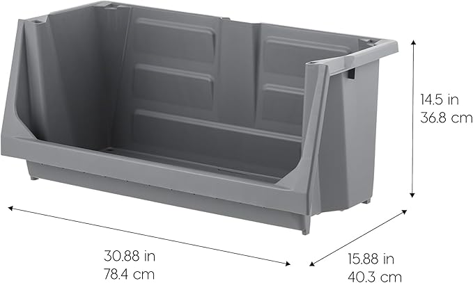 IRIS USA Open Front Storage Bins, Jumbo, Heavy Duty Garage Storage, Stackable Storage Bins, Tools Hardware Hose Household Product Sporting Goods, Interlocked Secure Stacking, 3 Pack, Dark Gray