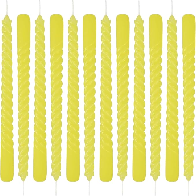 12-Piece Yellow Spiral Wax 10-inch Taper Candles -unscented smokeless, Tear-Free, Long-Lasting Burning Cotton Wick Suitable for Home,Party,Holiday Decorations
