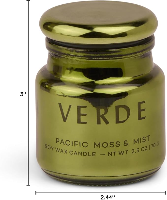 Paddywax Chroma Scented Candle with Lid in Reusable Metallic Etched Glass Jar, Clean- Burn Soy Candle with Approx. 14 Hour Burn Time, Green – Verde, Pacific Moss & Mist, 2.5 oz