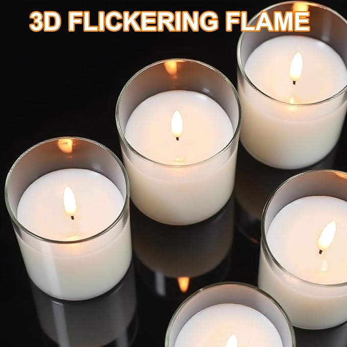 Rechargeable Candles with Remote Timer, Clear Glass Flameless Candles Flickering with Charging Cable, 3 Pack Real Wax LED Pillar Candle for Halloween Christmas Home Decor (D3” x H4”5”6”)