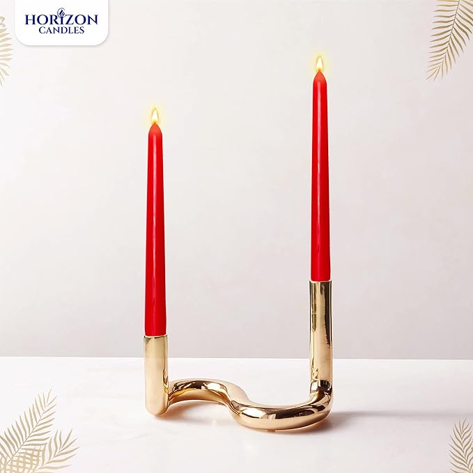 Horizon Unscented 10-Piece Taper Candle Set – 9 Hours Burning Time Smokeless & Dripless Candles for Centerpieces at Wedding, Holiday Dinners, Festive Parties and Home Decor - Red