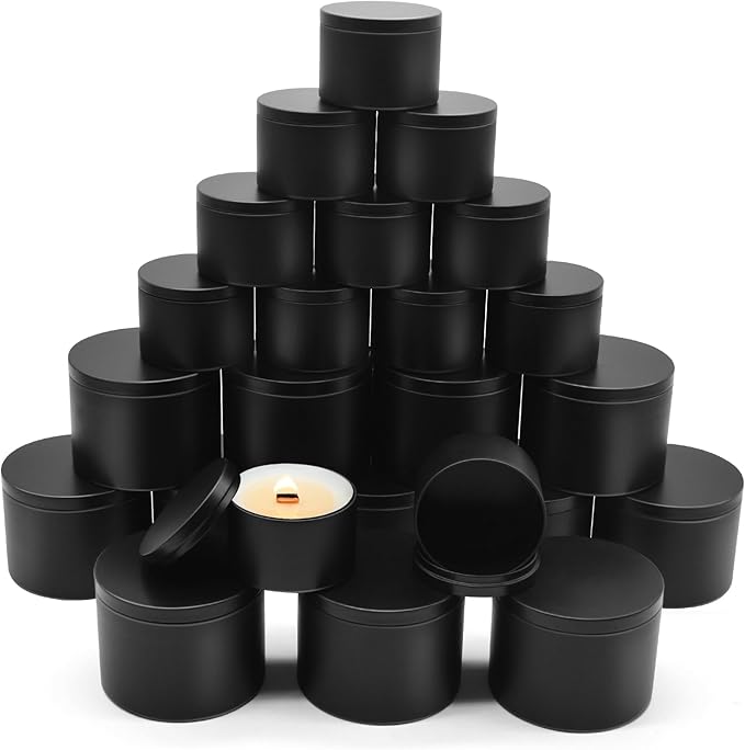 24-Pack Candle Tins, 12pcs 8oz + 12pcs 16oz Candle Jars for Making Candles, Bulk Empty Candle Containers for Making Candles - Black