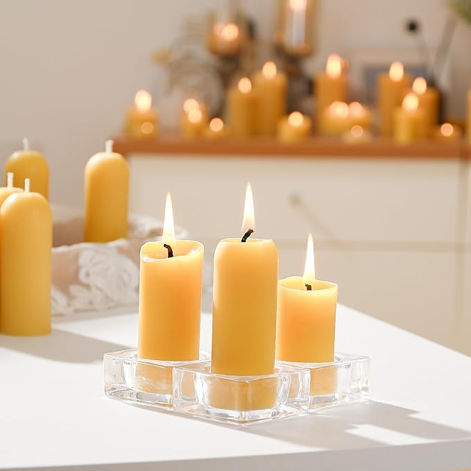 Small Pillar Candles 4-Pack - 10-Hour Long Burning 100% Natural Beeswax Candles, Perfect for Everyday Use, Home & Travel, Power Outages，Classic Pillar Style (3.5"x1.3")