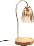 Mikasa 13.2 Inch Amber Glass Shade Electric Candle Warmer - Elegant Lamp Style Warmer with Wood Base, 50W Halogen Bulb, Safe Flameless Fragrance for Home Decor