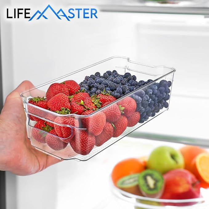 Lifemaster Pantry Organizers and Storage Bins - Stackable Clear Bins for Kitchen and Freezer, Snack Pantry Organizer, Refrigerator Storage Solutions, Multi-Purpose Kitchen Storage Bins - 2 pack