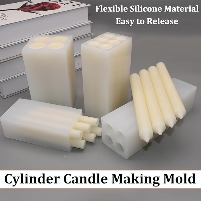 6-Cavity Long Cylinder Mold for Candle Making, 6 Holes Cylinder Silicone Candle Mold Long Pillar Silicone Mold for Wax Candle Making (Large)