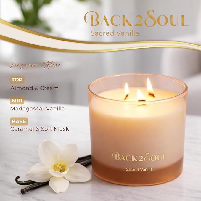 Non Toxic Candles 13.4 oz 50 Hours Burn Time, Scented Soy Candles, Clean Burning, Safe Non Toxic Design (Sacred Vanilla)