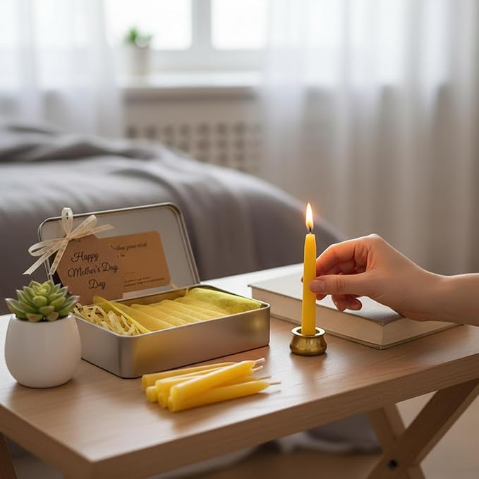 Mini Taper Candle Meditation Candles,20 Minute Prayer Candlestick Dripless Beeswax Candles with Brass Candle Holder for Yoga & Spiritual Rituals (Set of 30)