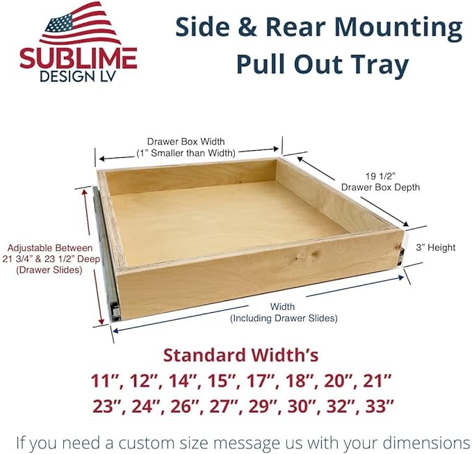 Sublime Design - Baltic Birch Wood Pull Out Cabinet Organizer | Slide Out Drawers for Kitchen Cabinets | Replacement Kitchen Drawer (Side Mounting, 15" Inches Wide)