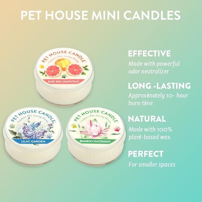 Pet House Mini Candles for Pet Odor Made with Natural Soy Wax, Plant Based, Dog and Cat Friendly Scented Candles, Spring Mix Variety Pack of 3