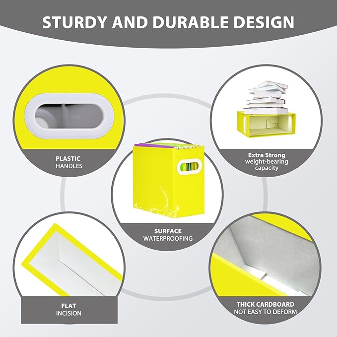 Hanging File Organizer Box, 3 Pack Yellow Cardboard File Folder Holder for Letter Size, Portable Desk Document Storage with Handles, for Office,Home,School