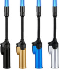 4 Pack Long Butane Torch Lighter with 360° Flexible Neck & Safety Lock, Mini Refillable Windproof Adjustable Jet Flame Butane Gas Lighter for Candle Camping BBQ Grill Fireplace (Fuel Not Included)