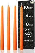 CANDWAX 10 inch Orange Taper Candles Set of 4 — Unscented Dripless Tapered Candle Sticks — Perfect as Halloween Décor or as Thanksgiving Dinner Table Centerpiece Orange Candlesticks