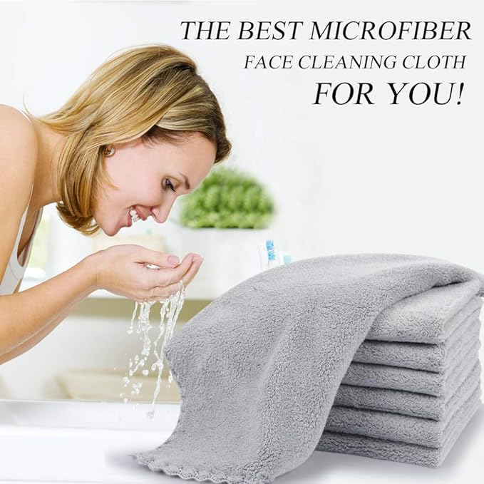 SUNLAND Microfiber Face Cloth Reusable Makeup Remover Facial Cleansing Towel Ultra Soft Face Washcloth 12inchx12inch 6 Pack Grey