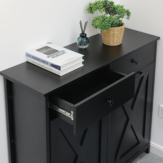 Clevich Double Tilt Out Trash Cabinet 20 Gal, Kitchen Wooden Recycling Holder With Drawers & Tabletop, Dog-Proof Bin, Trash Bins NOT Included (Black)