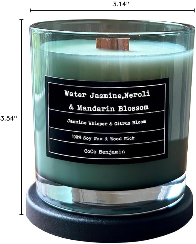 100% Soy, Highly Scented, Hand Poured Soy Candle (Water Jasmine,Neroli & Mandarin Blossom (Wooden Wick))