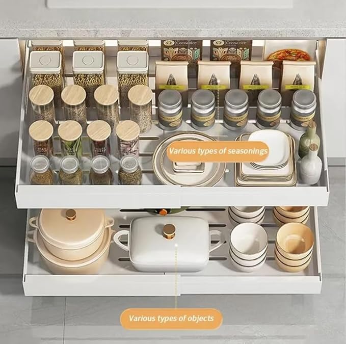 Pull out Cabinet Organizer, Slide out Drawers for Kitchen Cabinets, Adhesive Nano Film, No Drill Install, DIY - adjustable - Expandable - Kitchen accessories – Home Essentials (12.6"~20.5") 1PC