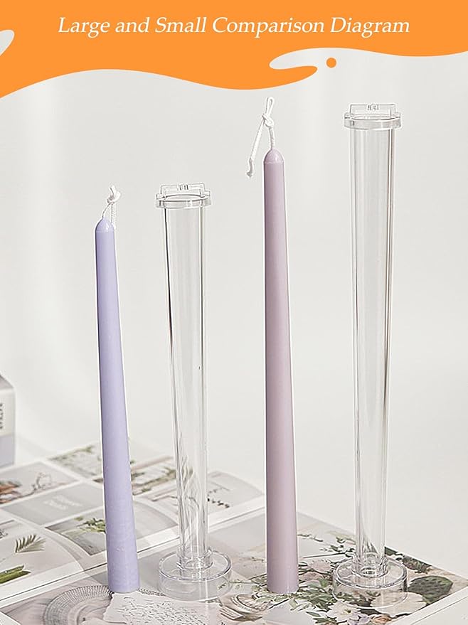 2-Pack Taper Candle Molds for Candle Making, Clear Plastic Pillar Candlestick Candle Mold,Classic Tall Taper Mold for Church Christmas Candlelight Dinner Valentine's Day (12.87inch)