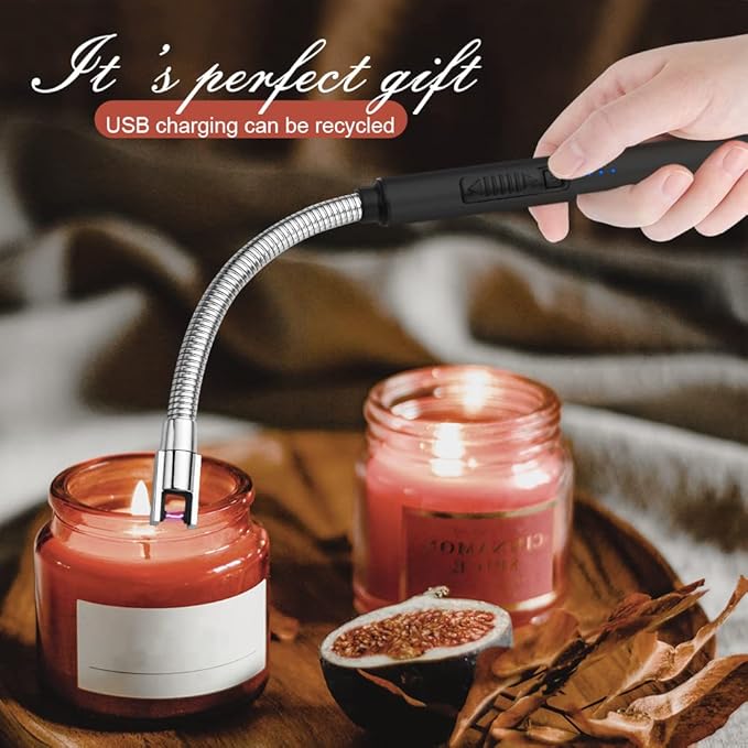 Candle Lighters USB Rechargeable Arc Electric Lighter with 360° Flexible Neck for Candle BBQ Camping (Black)