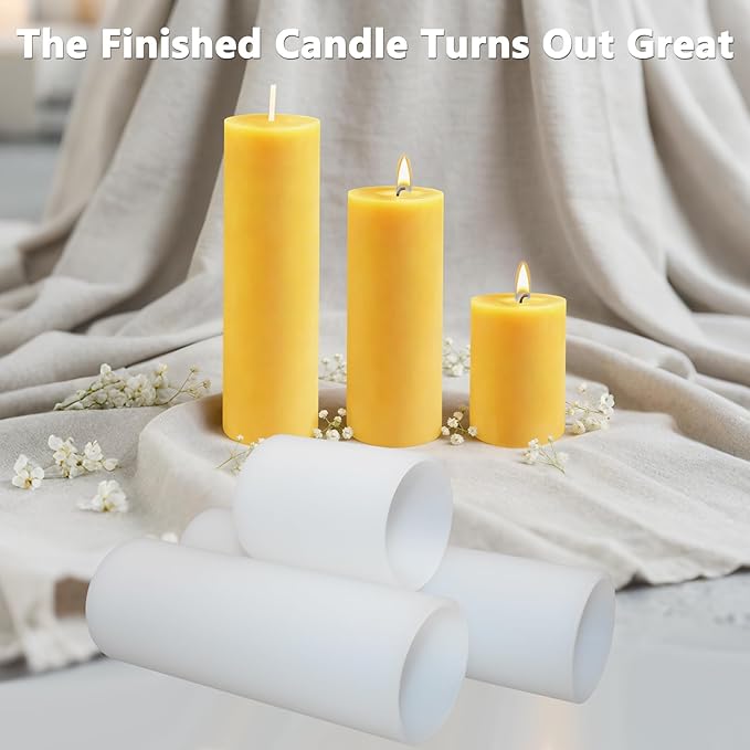 Large Cylinder Mold for Candle Making, 2x3Inch 2x6Inch 2x8Inch Cylinder Silicone Candle Mold, 3 Pcs Long Pillar Epoxy Resin Casting Mold for Wax Candle Resin Craft Making