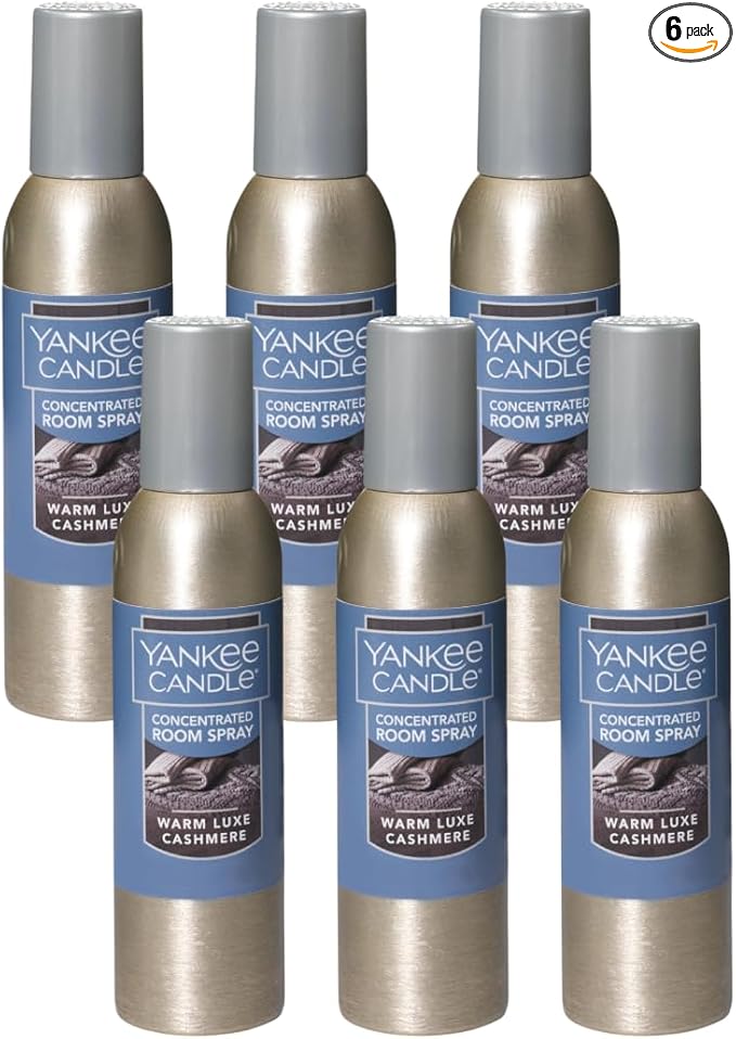 Yankee Candle Concentrated Air Freshener Room Spray, Odor Eliminator for Home, Bathroom, Warm Luxe Cashmere, 1.5 Oz (Pack of 6)
