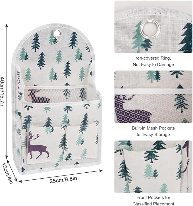 2 Pack Wall Hanging Storage Bag with Pocket, Fabric Organizer Basket with Sticky Hook, Over The Door Caddy Organizer Box for Closet Dormitory Bedroom Bathroom Kitchen (Forest + Pineapple)