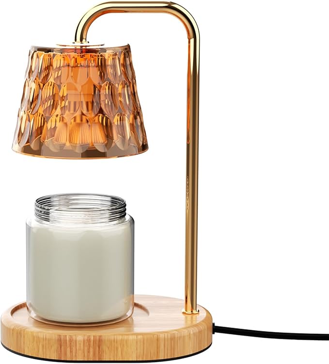 Candle Warmer Lamp Burner for Soy Jar Candles with Timer &Dimmer, Wax Candle Melts Warmer Light for Home Room Decor, Modern Candle Heater with Glass Lampshade for Scented Wax (Golden)