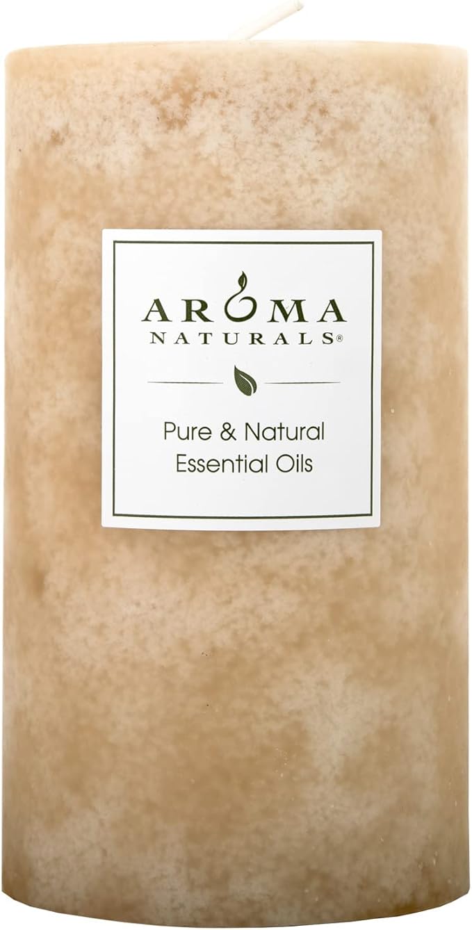 Aroma Naturals Ginger and Clove Essential Oil Beige Scented Pillar Candle, Earth, 2.75 inch x 5 inch