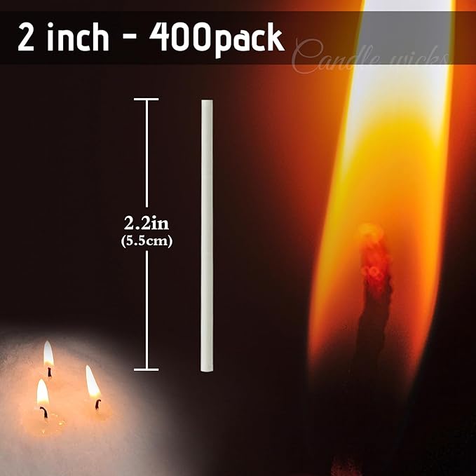 Pearled Candle Extra Wicks 400 Pack for Pearled Candle Making - 2 Inch White Cotton Candle Wicks in Bulk for Candle Making DIY
