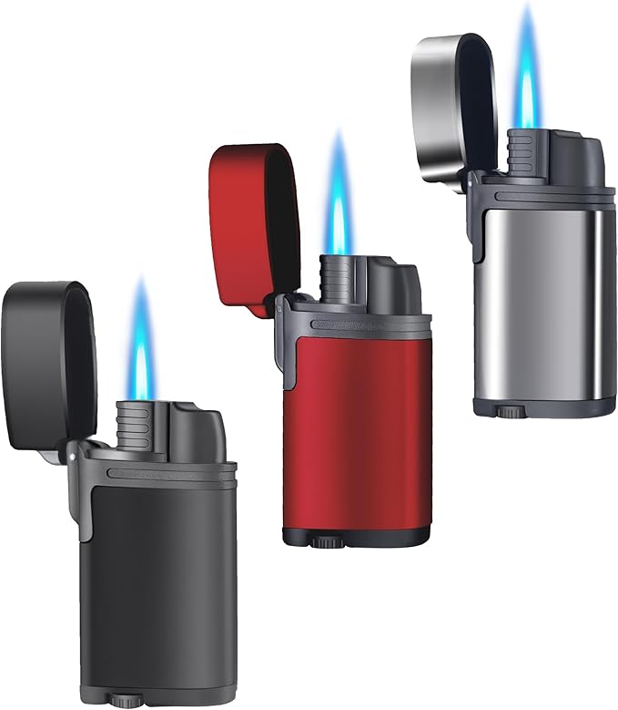 Urgrette 3 Pack Torch Lighter Refillable Butane Lighters Single Jet Flame Mini Pocket Lighter Gas Adjustable Flame for Camping BBQ Grill Candle Party (Without Fuel)