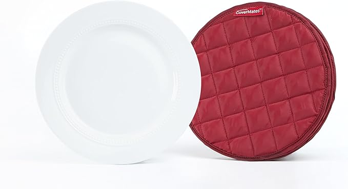 Covermates Keepsakes Quilted Dish Dividers – Set of Padded Plate Protectors for China & Dinnerware Storage, Scratch Protection, Machine Washable, Red