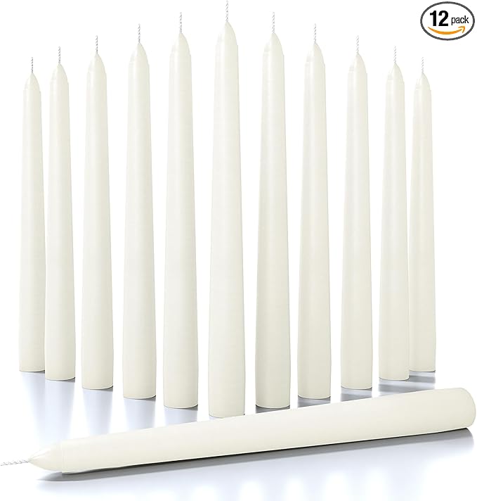 CANDWAX Candle Set of 12 Ivory Taper Candles 8 inch - Dripless and Ideal for Wedding Use - Long Burning and Unscented Candlesticks - Ivory Candles