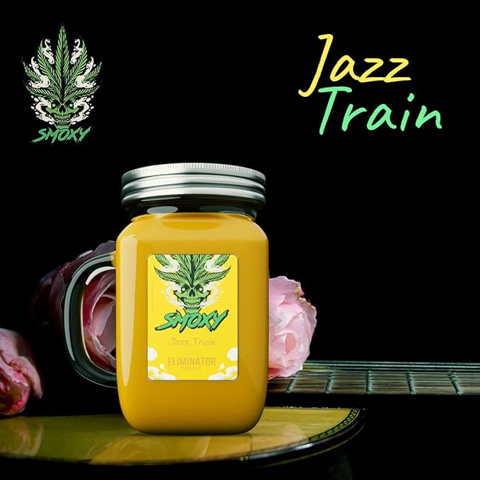 Smoxy Smoke Odor Eliminator Candle - Scented Candle for Home - Indoor Space Deodorizer & Air Freshener with Fragrance Pet Smell - Natural Palm Wax - Glass Mason Jar, 13oz. (Jazmine Train)