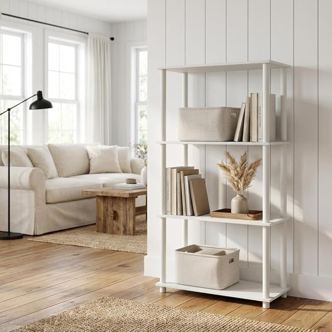 Furnifact White Bookcase, Modern Design, Sturdy Wood, Home or Office Storage, Ample Space for Books and Decorative Items