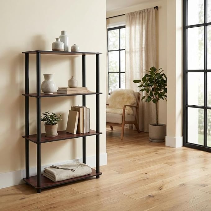 Furnifact Dark Cherry Black Bookcase with Sturdy Wooden Construction, Elegant Storage Solution, Modern Design for Home and Office Organization