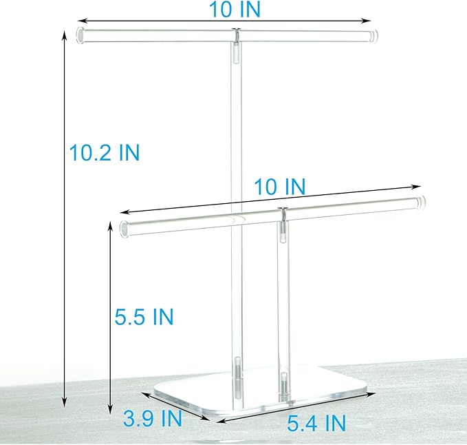 lengnoyp Premium Jewelry Stand , Solid Clear 2-Tier Acrylic Jewelry Organizer Stand & Bracelet holder Stand for Necklace Display, Ring & Watch Display