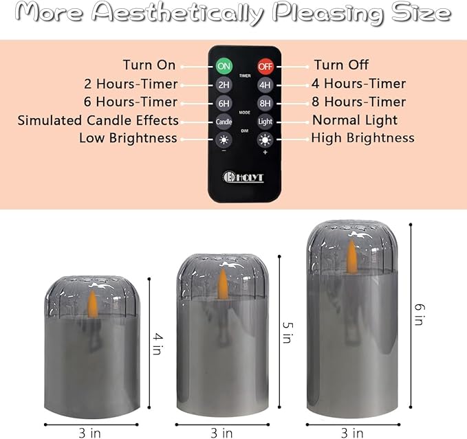 Rechargeable Jar Flameless Candle, Flashing LED Pillar Real Wax Candle with Remote Control and Timer, Black Pumpkin Glass Electronic Candles for Room Decoration, 1 Set of 3