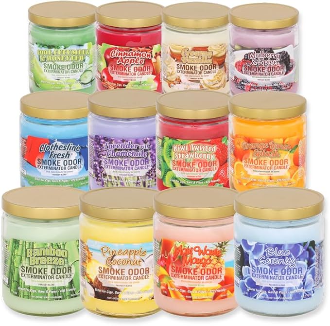 Bulk Smoke Odor Exterminator Odor Eliminating Scented Candles, Odor Eliminating Candle, Cooking Odor Eliminator Case of 12 (Mystery Variety Pack)