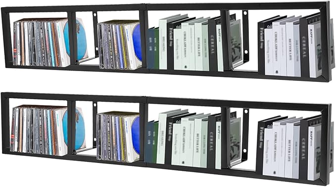2Pcs Wall Mount Media Storage Rack, 34 Inch CD DVD Organizer Metal Floating Shelf, Cube Video Game Storage Organizer Shelf for Home Bedroom Living Room Office