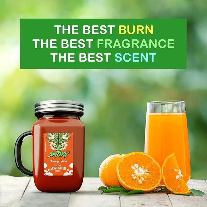 Smoxy Smoke Odor Eliminator Candle - Scented Candle for Home - Indoor Space Deodorizer & Air Freshener with Fragrance Pet Smell - Natural Palm Wax - Glass Mason Jar, 13oz. (Orange Soda)