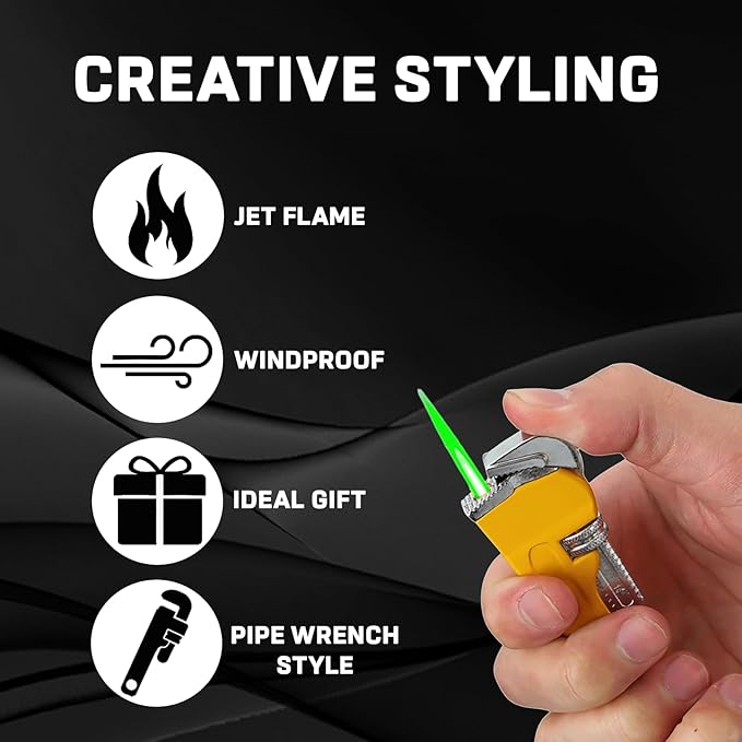 Creative Novelty Tool Shape Torch Lighter，Windproof Design Adjustable Refill Butane Lighter for Camping Grill Candles Birthday(Without Butane Gas) (07#)