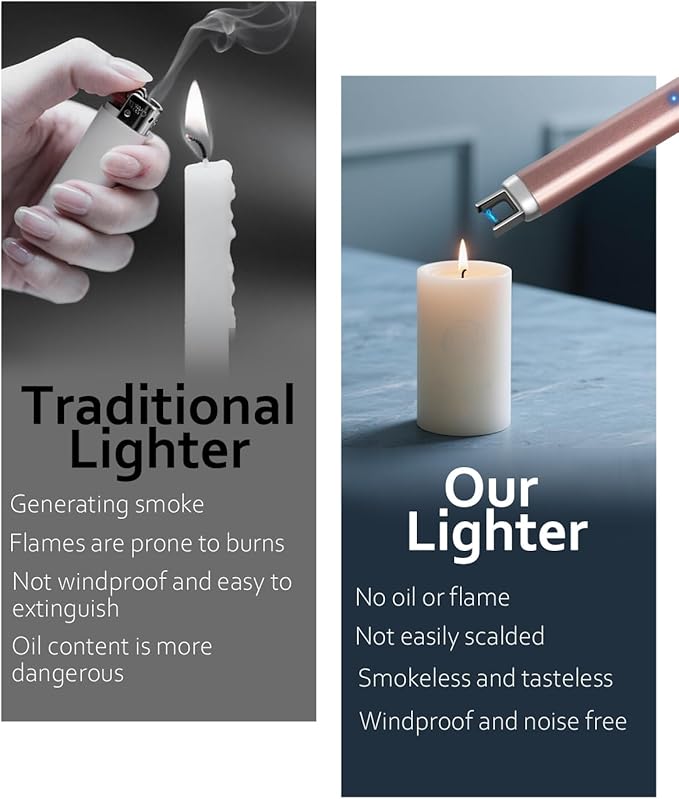 Electric Candle Lighters Arc Windproof Flameless USB Rechargeable Lighter for Cooking BBQs Fireworks 2 Packs Blue&Rose Gold
