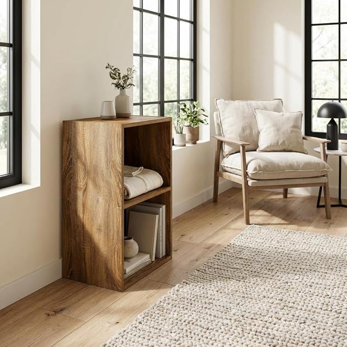 Furnifact French Oak Bookcase with Mid-Century Modern Design, Solid Wood Construction, Elegant Storage Solution for Living Room, Office, or Bedroom