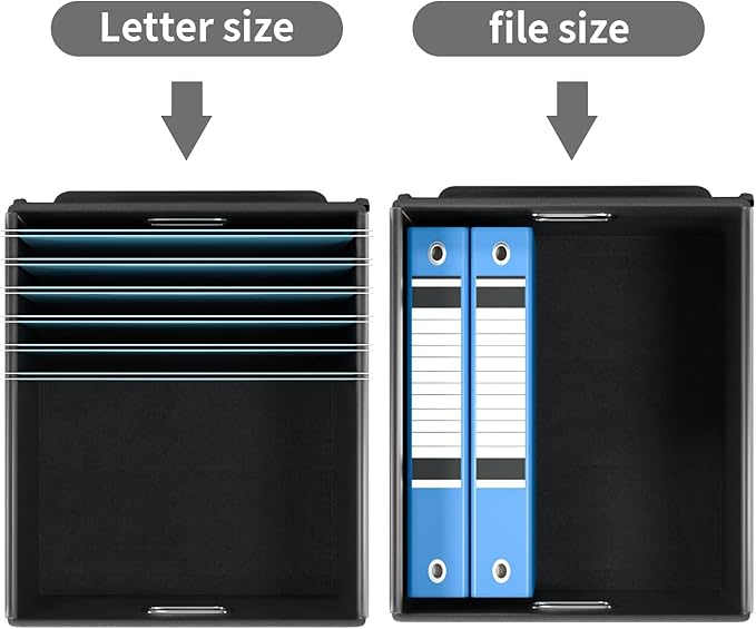 Huolewa File Organizer Box with Lid, Collapsible File Folder Organizer for Office Document Storage, Filing Box with Plastic Slide for Letter Size Hanging File Folders(1 Pack, Dark Grey)
